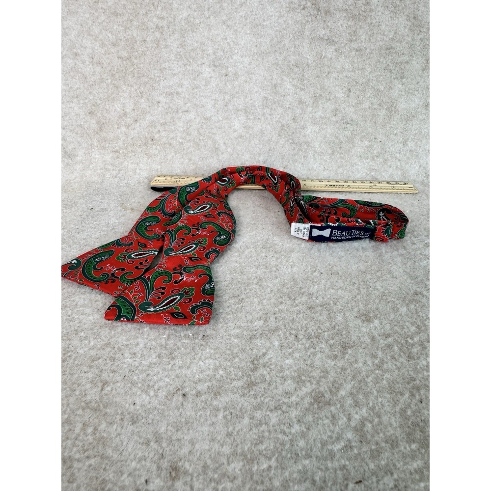 Beau Ties Ltd Paisley Pattern Silk Bow Tie USA Made Red, Green, Turquoise.
